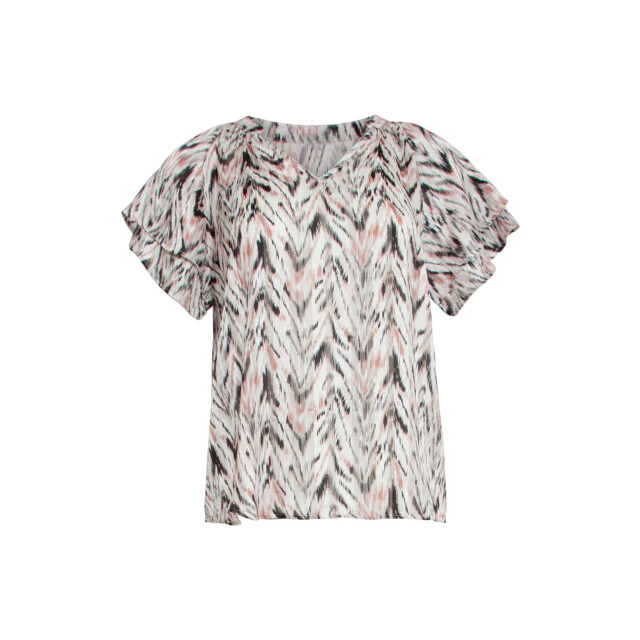 Smashed Lemon 25079 chiffon top met grafisch zigzag print, | 25079-010-998 large