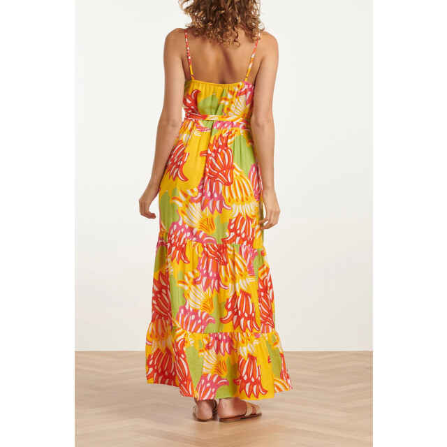 Smashed Lemon 25029 felgede maxi jurk met bloemenprint | 25029-998-4XL large