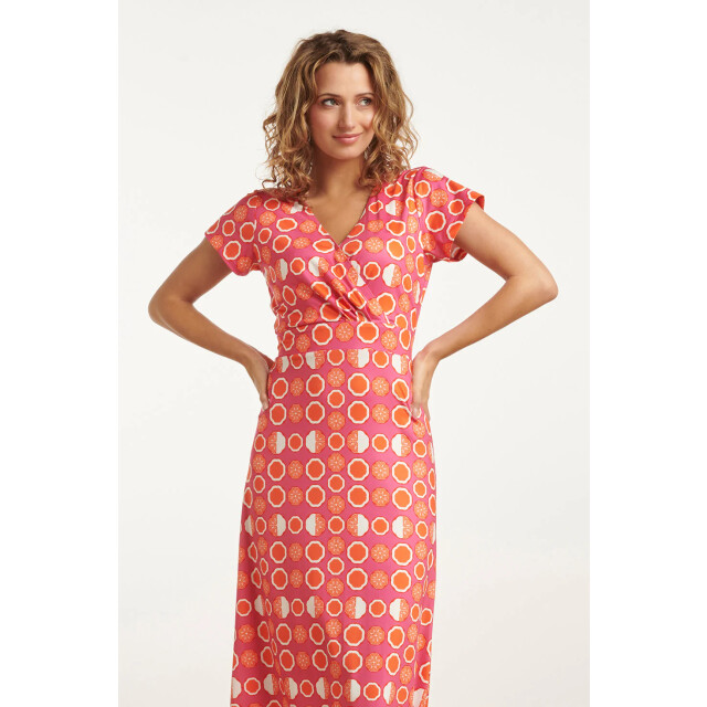 Smashed Lemon 25026 maxi jurk met v-hals met fruitprint | 25026-420-998 large
