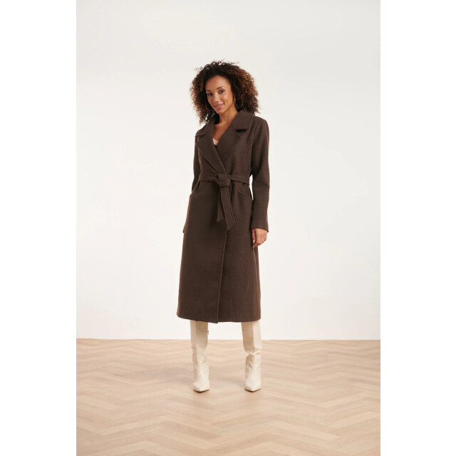 Smashed Lemon 24552 lange bruine jas met grote revers 24552-775-3XL large