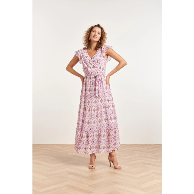 Smashed Lemon 24324 maxi wikkelstijl jurk met vrouwelijke aztekenprint 24324-000-380 large