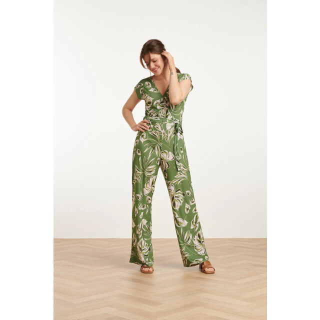 Smashed Lemon 25160 leaf print stretch jumpsuit | 25160-550-500 large