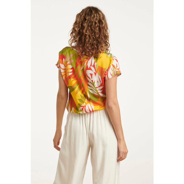 Smashed Lemon 25156 multicoloured bladprint top met v-hals | 25156-998-3XL large