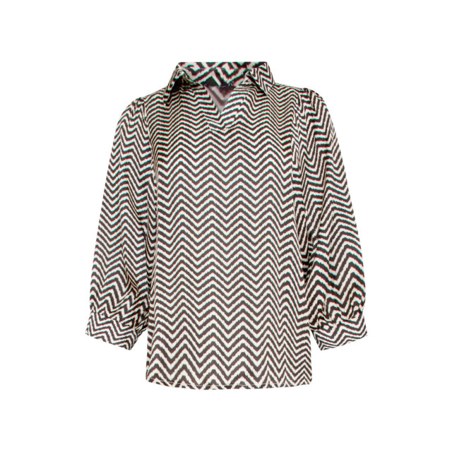 Smashed Lemon 25049 zigzag print top met kraag3/4 puff mouwen | 25049-010-999 large