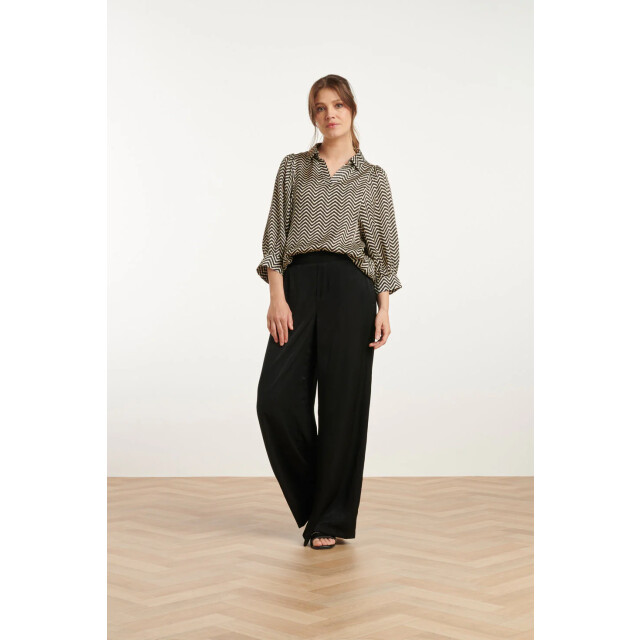 Smashed Lemon 25049 zigzag print top met kraag3/4 puff mouwen | 25049-010-999 large