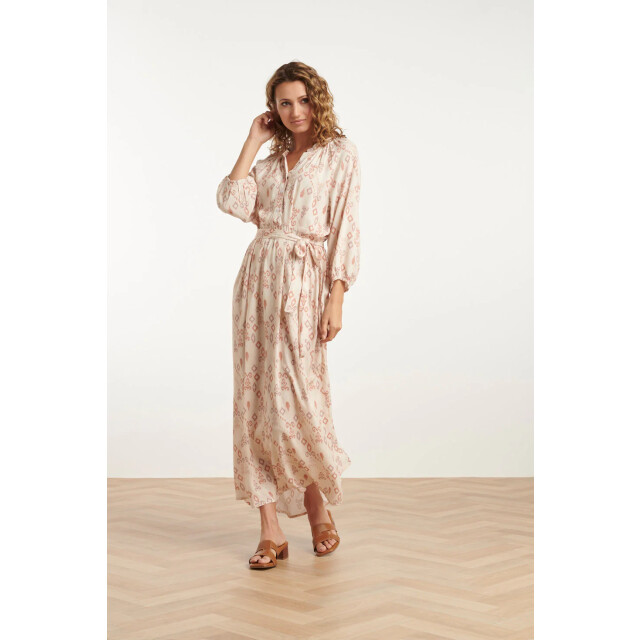 Smashed Lemon 25042 lichte maxi jurk met v-halsaztec print-nude tinten | 25042-720-998 large
