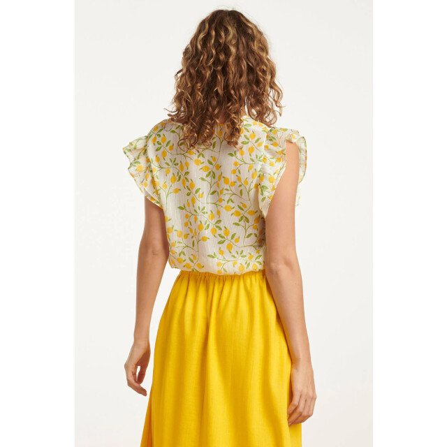 Smashed Lemon 25012 chiffon top met frilly mouwencitroenprint | 25012-000-998 large