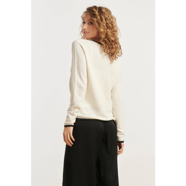 Smashed Lemon 25265 off white knitted cardigan met e contrast details | 25265-010-999 large