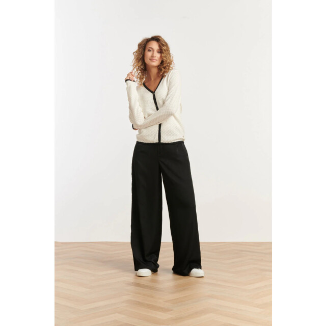 Smashed Lemon 25265 off white knitted cardigan met e contrast details | 25265-010-999 large
