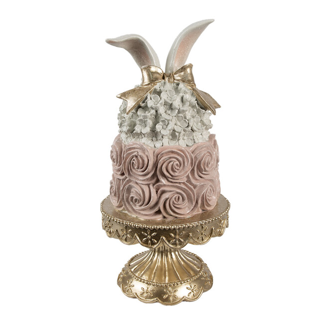 Clayre & Eef Decoratie beeld taart Ø 17x35 cm roze kunststof 3174660 large