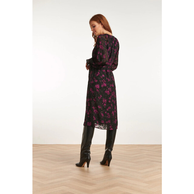 Smashed Lemon 23714-999-380 v-hals jurk met bloemenprintpaars | 23714-999-380 large