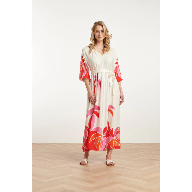 Smashed Lemon 25058 off white flowy maxi jurk met helder palm print | 25058-450-998 large