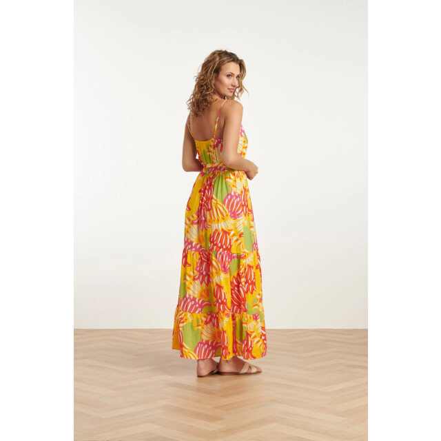 Smashed Lemon 25029 felgede maxi jurk met bloemenprint | 25029-998-4XL large
