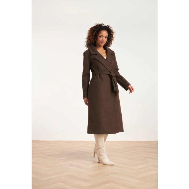 Smashed Lemon 24552 lange bruine jas met grote revers 24552-775-3XL large