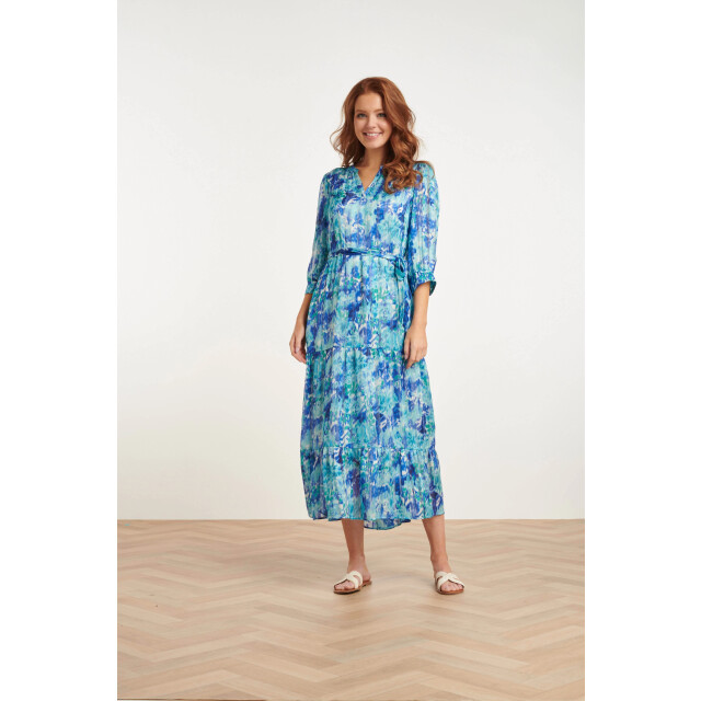 Smashed Lemon 24408 satijnen maxi jurk met abstracte print3/4 mouwen 24408-000-650 large