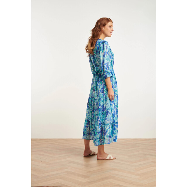 Smashed Lemon 24408 satijnen maxi jurk met abstracte print3/4 mouwen 24408-000-650 large