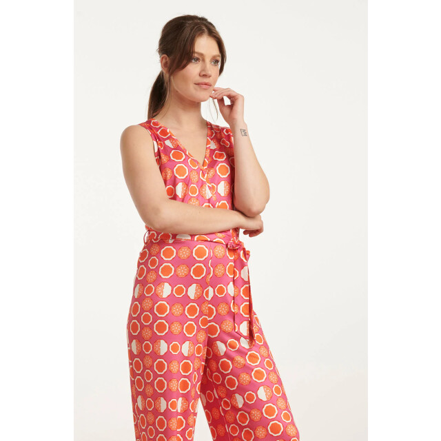 Smashed Lemon 25025 v-hals jumpsuit met grafische fruitprint | 25025-420-998 large