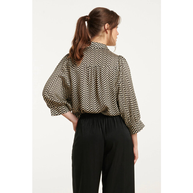 Smashed Lemon 25049 zigzag print top met kraag3/4 puff mouwen | 25049-010-999 large