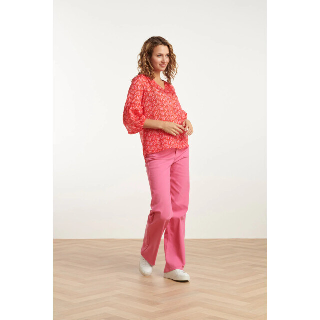 Smashed Lemon 25051 elegante chiffon top met schelpprint | 25051-450-420 large