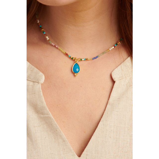 Smashed Lemon 64054 dubbellaags steen kralen ketting met grote kwarts 64054-998-OS large