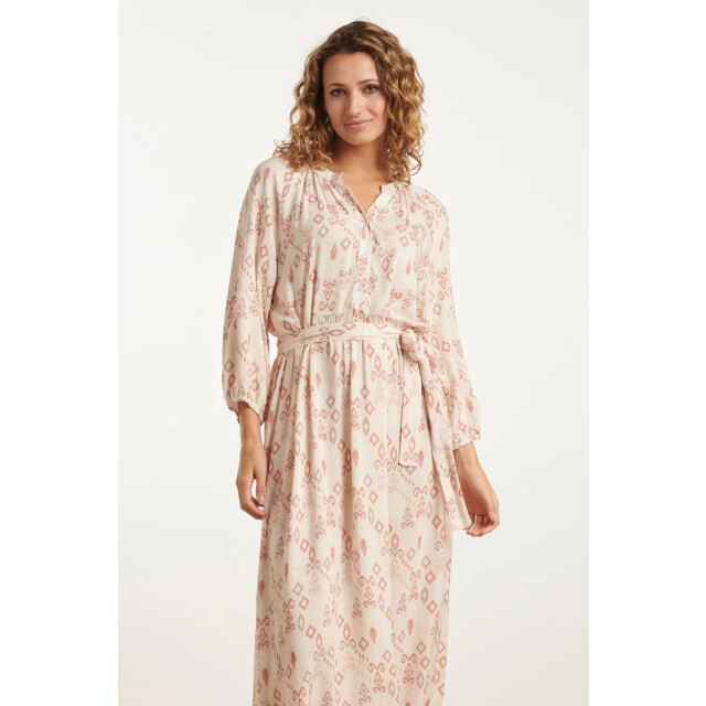 Smashed Lemon 25042 lichte maxi jurk met v-halsaztec print-nude tinten | 25042-720-998 large