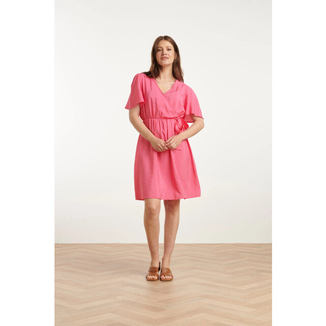 Smashed Lemon 25170 fuchsia zomerjurk met overlap v-hals | 25170-420-4XL large