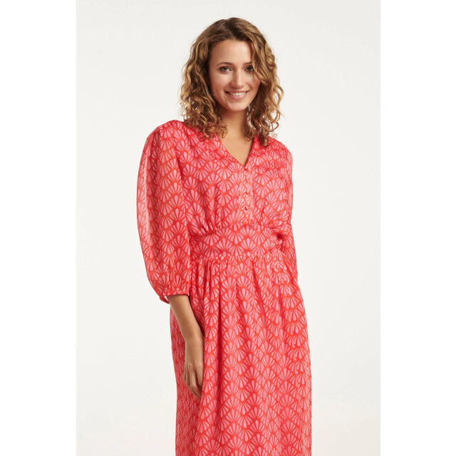 Smashed Lemon 25050 elegante maxi chiffon jurk met rode en roze 25050-450-420 large