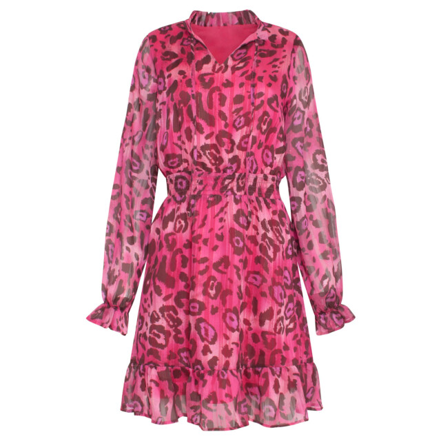 Smashed Lemon 23716-445-999 v-hals jurk met dierenprintfuchsia | 23716-445-999 large