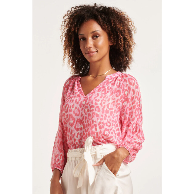 Smashed Lemon 24301 chiffon top met 3/4 pofmouwen animal print | 24301-400-420 large