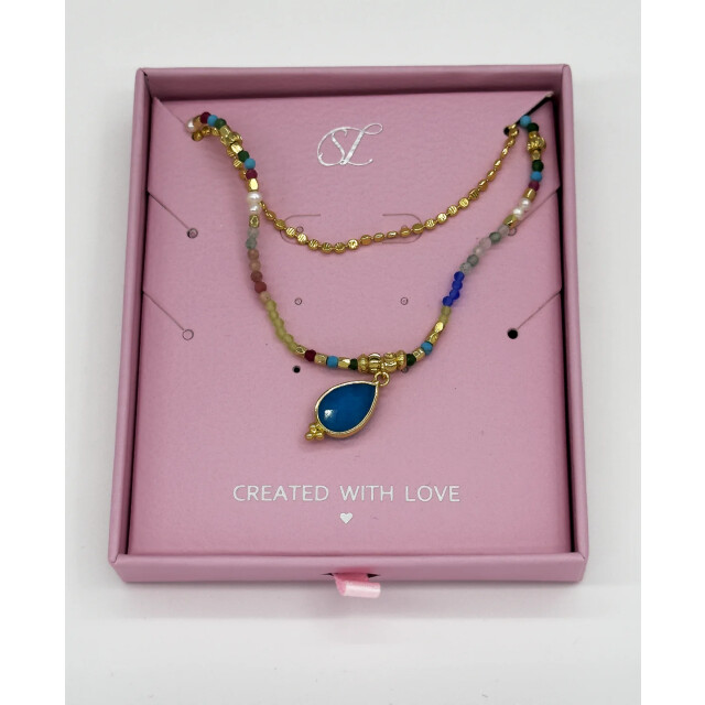 Smashed Lemon 64054 dubbellaags steen kralen ketting met grote kwarts 64054-998-OS large