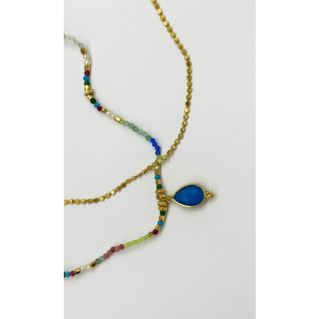 Smashed Lemon 64054 dubbellaags steen kralen ketting met grote kwarts 64054-998-OS large
