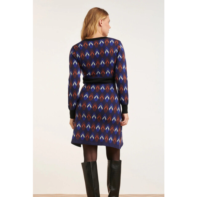 Smashed Lemon 24612 gebreide jurk met bladeren print | 24612-625-775 large