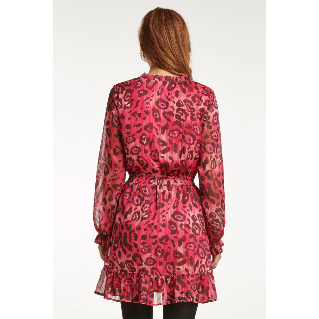 Smashed Lemon 23716-445-999 v-hals jurk met dierenprintfuchsia | 23716-445-999 large
