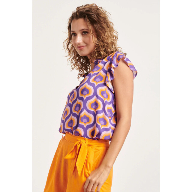 Smashed Lemon 24338 v-hals retro bedrukte top | 24338-380-998 large