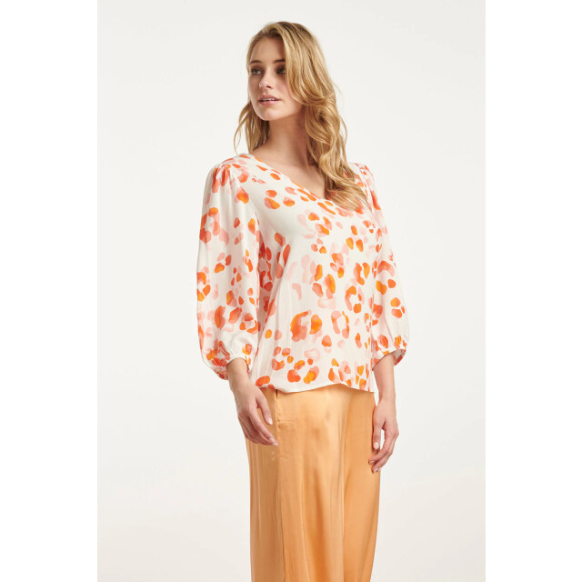 Smashed Lemon 25164 perzik animal print top met v-hals | 25164-250-999 large