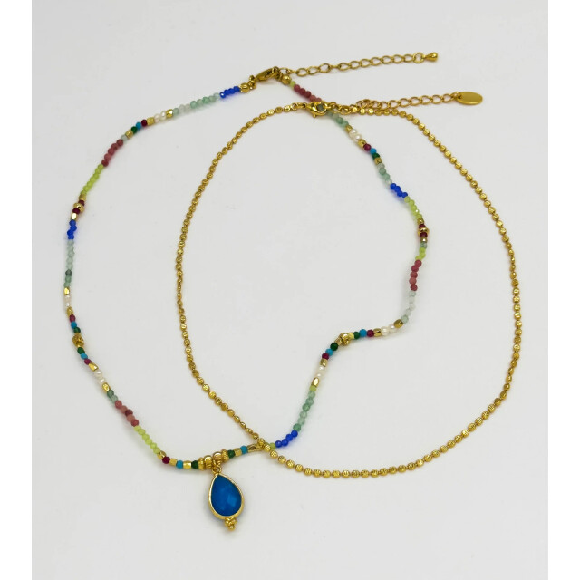 Smashed Lemon 64054 dubbellaags steen kralen ketting met grote kwarts 64054-998-OS large