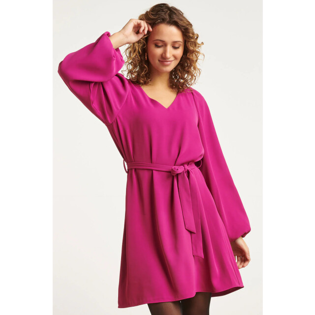 Smashed Lemon 23587 elegante paarse v-hals jurk met ballonmouwen | 23587-380-M large
