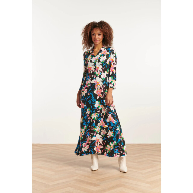 Smashed Lemon 23547 flared maxi jurk met heldere bloemenprint | 23547-999-998 large