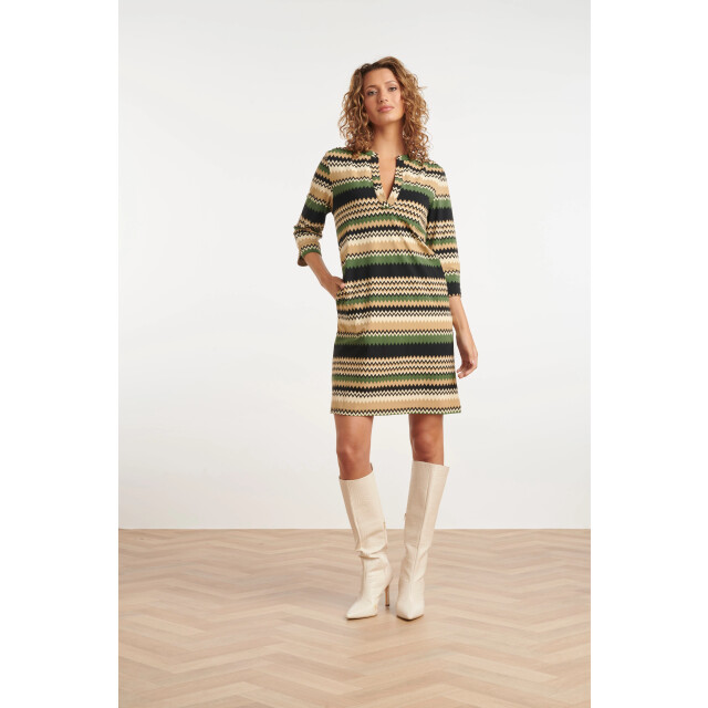 Smashed Lemon 24709 fitted zigzag print travel kwaliteit jurk | 24709-720-998 large