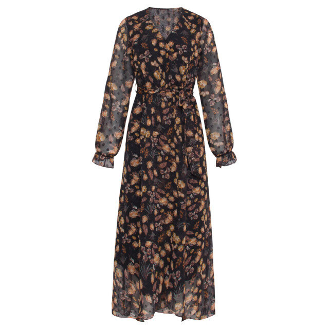 Smashed Lemon 23710-999-240 v-hals jurk met bloemenprint-mosterd | 23710-999-240 large