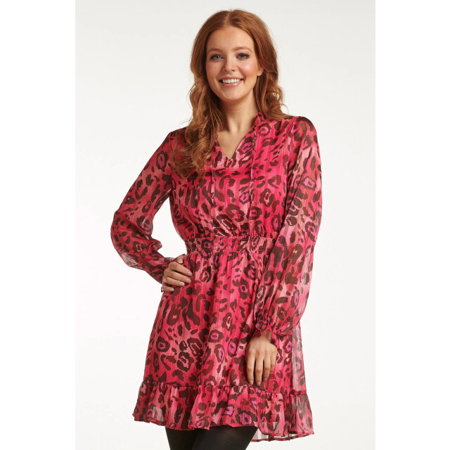 Smashed Lemon 23716-445-999 v-hals jurk met dierenprintfuchsia | 23716-445-999 large