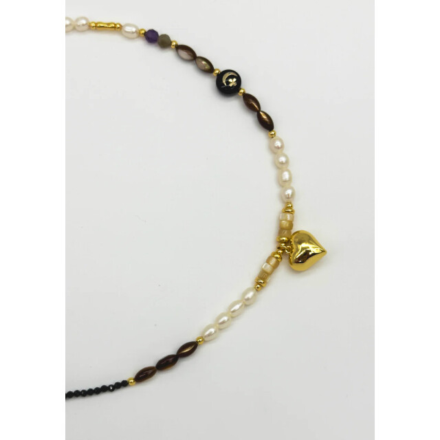 Smashed Lemon 64052 ketting met hartvormige hanger parels, multi 64052-998-OS large