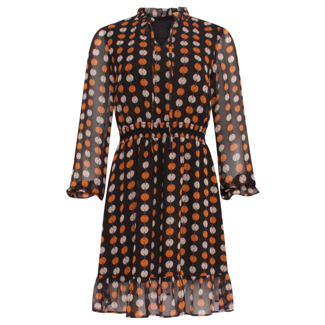 Smashed Lemon 23803 cognac grafische print v-hals jurk | 23803-999-740 large