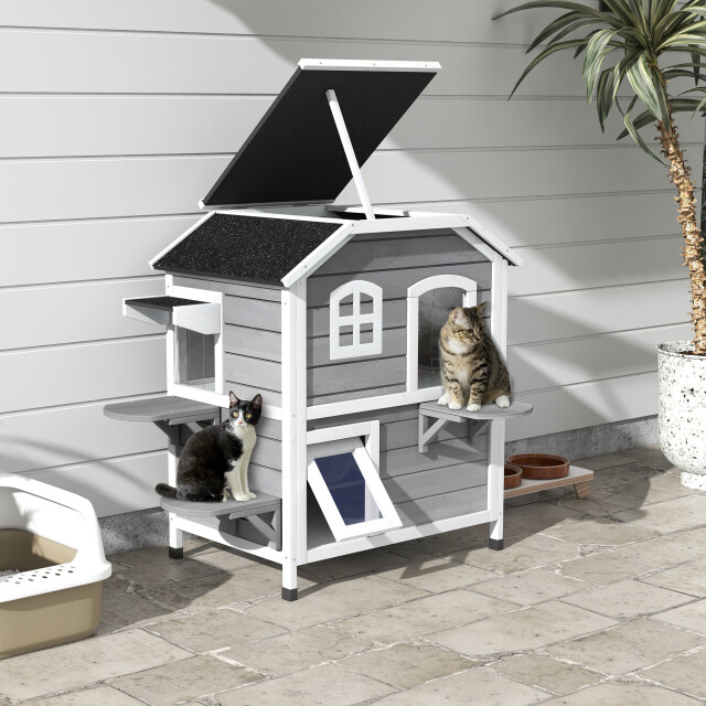 4goodz Pawhut houten kattenhuis 78x55x91 cm waterdicht 3173649 large
