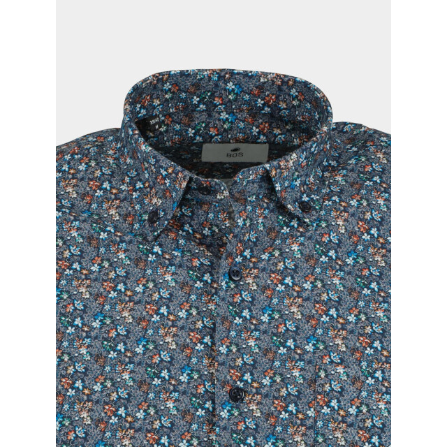 Bos Bright Blue Casual hemd lange mouw blue flower pattern 25496/v02 187384 large