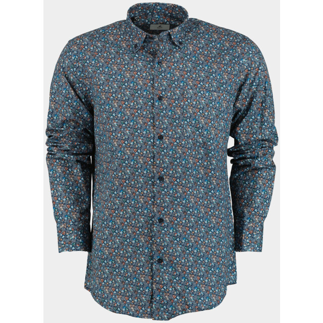 Bos Bright Blue Casual hemd lange mouw blue flower pattern 25496/v02 187384 large
