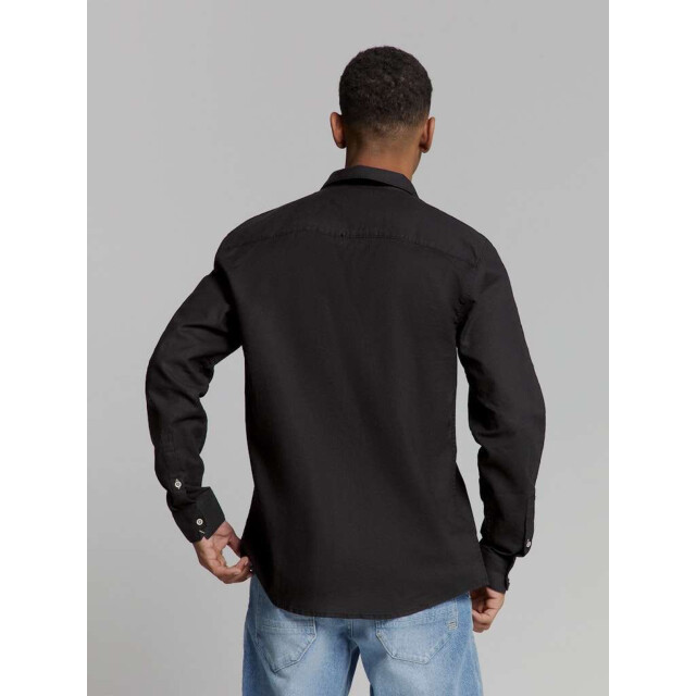 No Excess Shirt solid with linen black 27470213SN-020 large