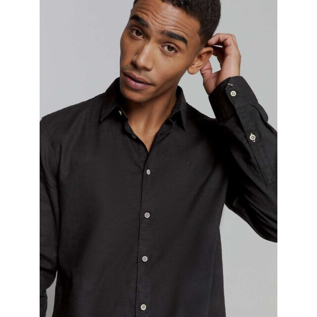 No Excess Shirt solid with linen black 27470213SN-020 large