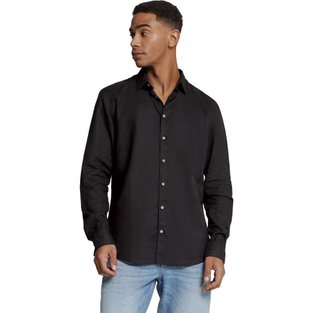 No Excess Shirt solid with linen black 27470213SN-020 large