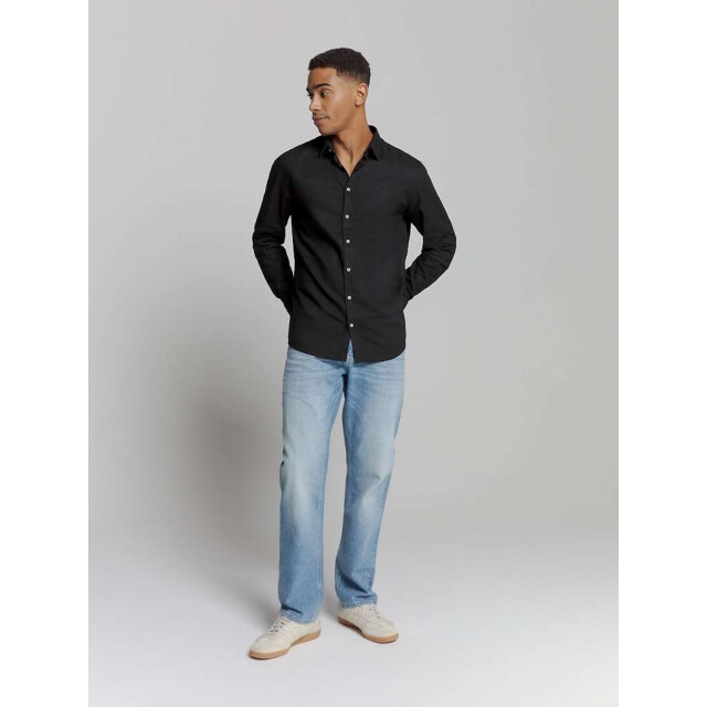No Excess Shirt solid with linen black 27470213SN-020 large